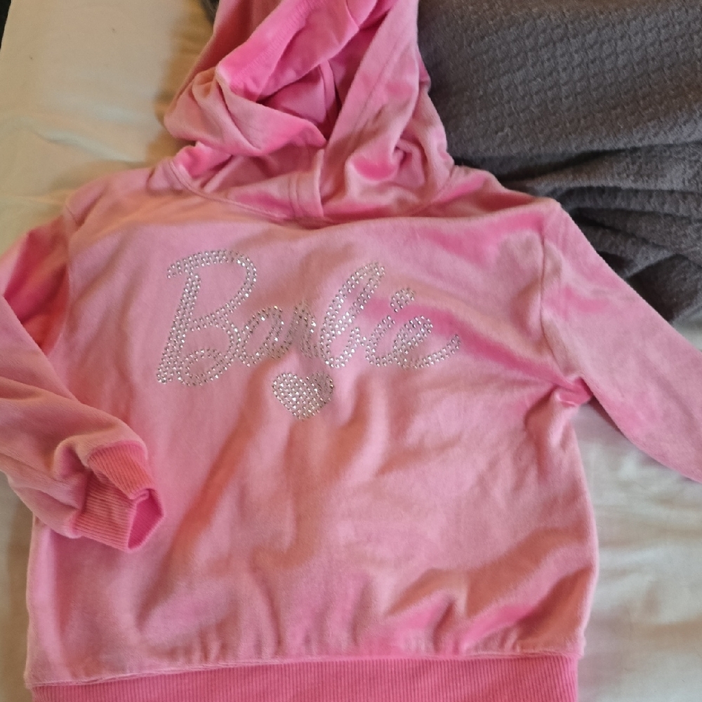 Barbie Pink Kids Velvet Track Suit with Glitter Logo